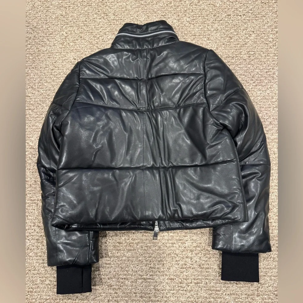 🚨SOLD🚨Walter Baker Black Leather Puffer Jacket with High Collar/Chevron Pattern - Picture 2 of 6